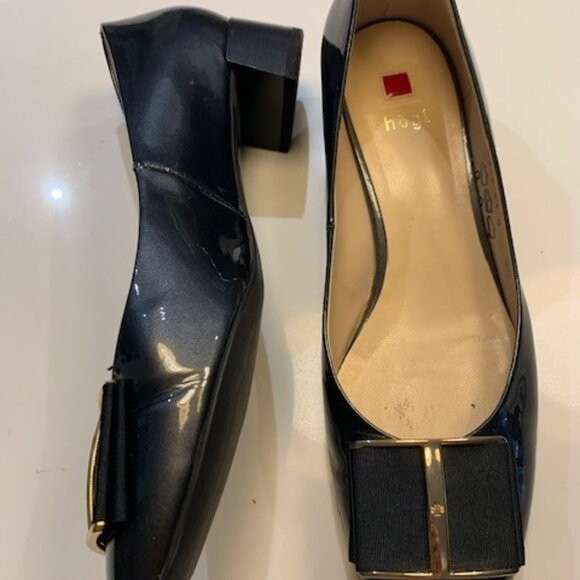 "hogl" pumps 3.5 cm heel, grey patent leather, US 8.5 (UK6), w/complementary bow - Picture 4 of 9